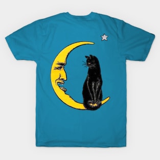 Black Cat On Crescent Moon T-Shirt